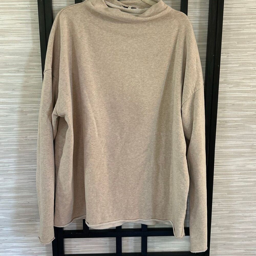 Vince oatmeal oversized net sweatshirt raw edge mock turtleneck size XL